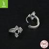 Halloween Vintage Cross Ear Buckles, Ornament Black Zircon S925 Sterling Silver Earrings
