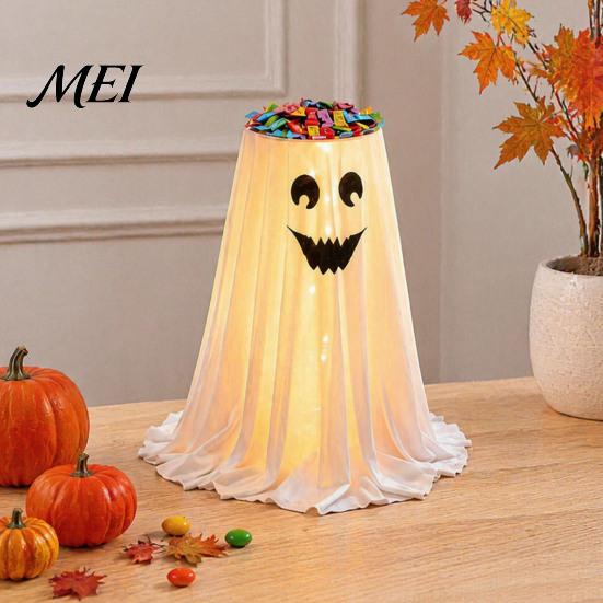Halloween Ghost Candy Bowl Stand with Remote Control, Large LED Lighted Indoor Decoration Supplies Cute Holder for Front Door Porch Outdoor