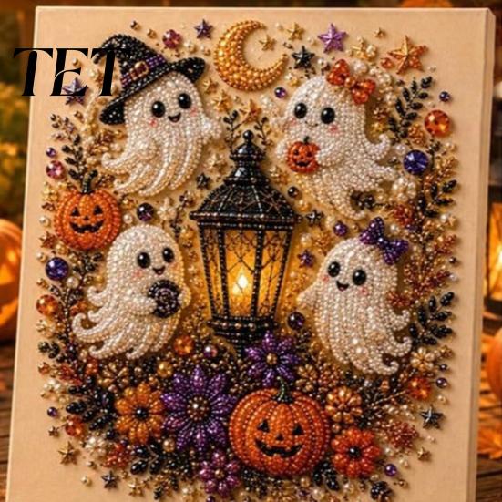 Unique Halloween Party Giveaways Faux Pearl Painting Kit, Cute Ghost 3D Art DIY Easy for Craft Enthusiasts Kit Adults, Christmas Home Festive