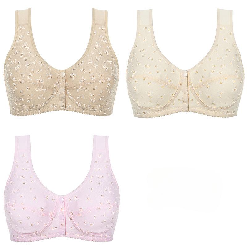 Bra Women's Soft Cotton Thin Section Sports Breastfeeding Middle-aged and Elderly Front Buckle Vest Type Simple Comfortable Bra Without Steel Ring