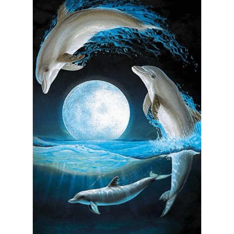 5D DIY Diamond Painting Full Round Animal Dolphin Diamond Embroidery Painting Cross Stitch Kit Home Decoration Rhinestone Gift