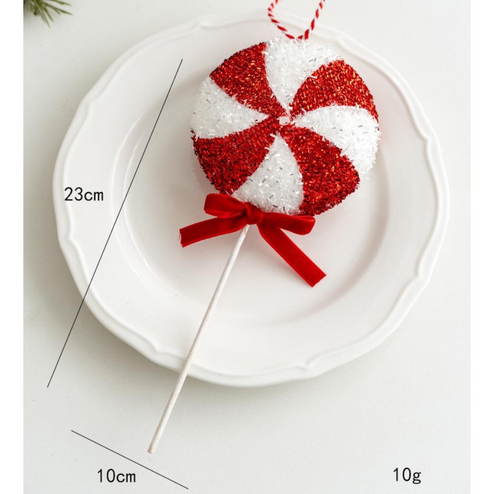 Red White Simulation Candy Cane Decoration Canes Xmas Flocking Velvet Pendant