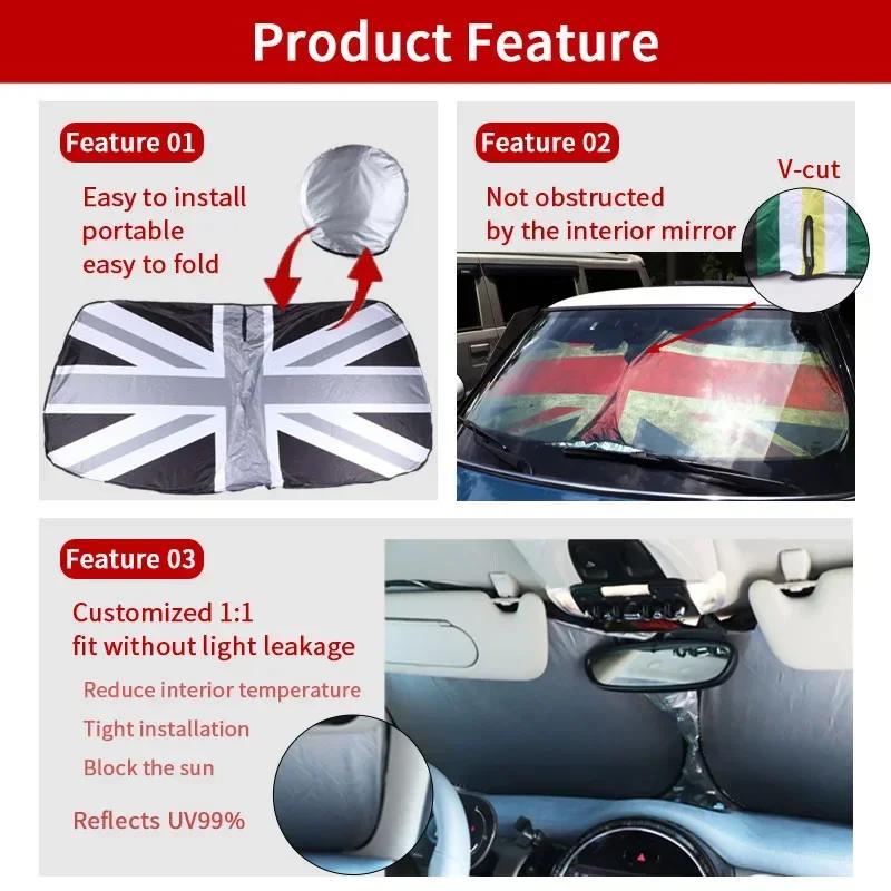 Для Mini Cooper R50 R53 R56 R58 R60 F55 F56 J01 F66 Солнцезащитный козырек на лобовое стекло Автомобильный солнцезащитный чехол для переднего окна Блокирует УФ-лучи Отражатель