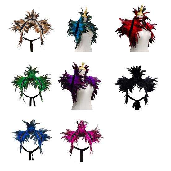 Gothic Style Fake Collar with Layered Feathers Lightweight Durable Fabric Feather Cape Black Shawl Versatile Accessory