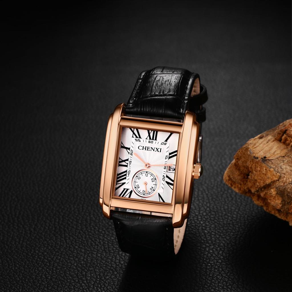 Square Leather Strap Waterproof Roman Analog Antique Simple Stylish Popular Square Watch Accessories Christmas Present Men's Watch Men's - Father's