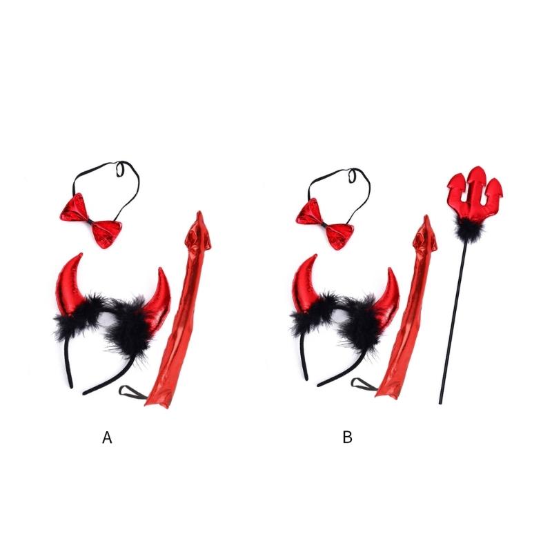 Мультяшный обруч для волос в форме рогов дьявола, плюшевый, для карнавалов, вечеринок, головной убор, красочный, для косплей-вечеринок, реквизит с хвостом и бабочками, унисекс