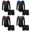 Qizlar Raqs Gimnastika Leotard Uzun Yengli Rinestone Dekor Kontrast Rangli Stil Bodysuit va Shortlar