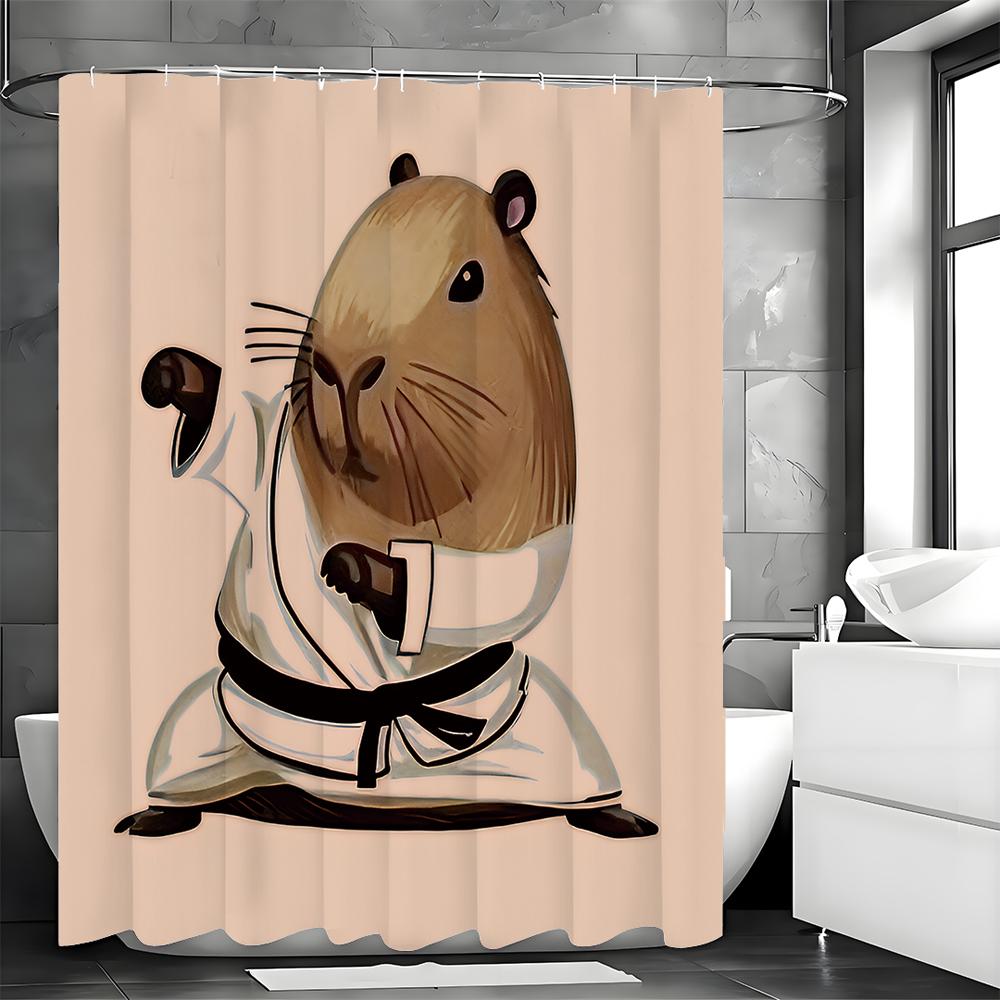 Playing Tai Chi Groundhog Shower Curtain, Bathroom Decorative Shower Curtain, Waterproof Shower Curtain with Hooks