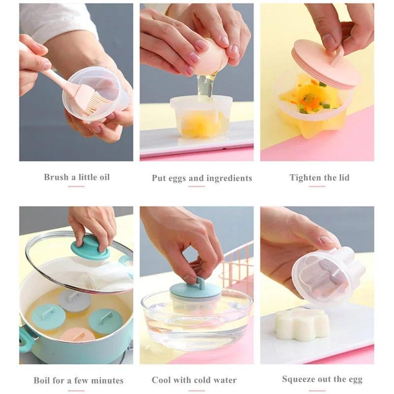 4 шт./набор Пароварка для яиц для кухни Форма для омлета для завтрака С бесплатной масляной кистью Кухонные аксессуары Инструменты