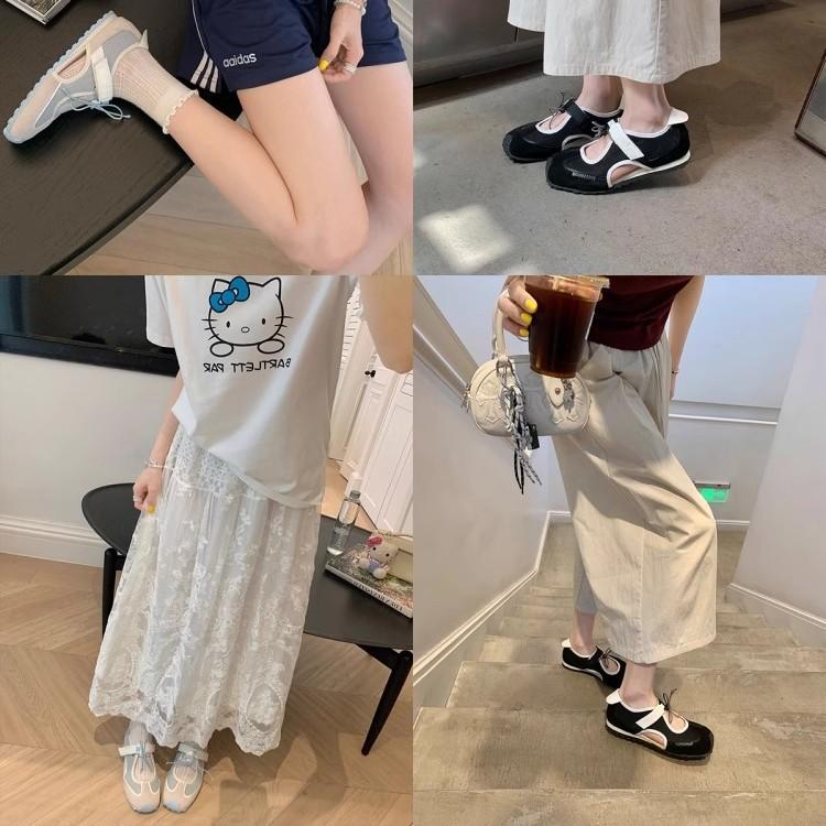 Cowhide Grape Mother Function Ugly Cute Casual Sneakers Women's Side Empty Sandals Velcro Drawstring Ma Flat Bottom Lizhen Shoes