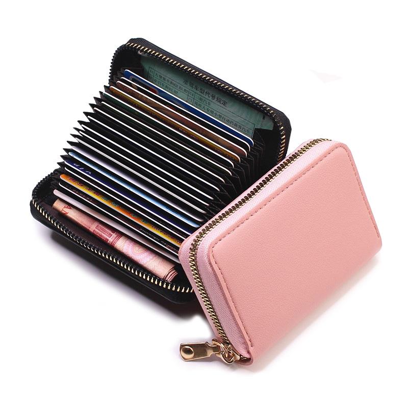 Business Card Holder Wallet Women/men Gray Bank/ID/Credit Card Holder 20 Bits Card Wallet PU Leather Protects Case Coin Purse