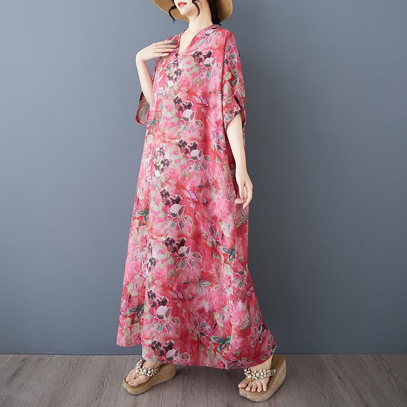 DIMANAF 2025 Плюс Размер Летнее Платье Женское Повседневное Винтажное Длинное Платье Свободное Цветочное Печать Базовое Платье Макси