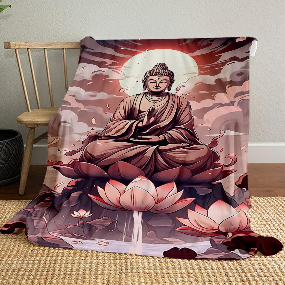 1pc Buddha Lotus Outdoor Flannel Blanket Soft Warm All-Season Throw for Sofa Bed Car Camping Office, Cozy Gift Idea1255S