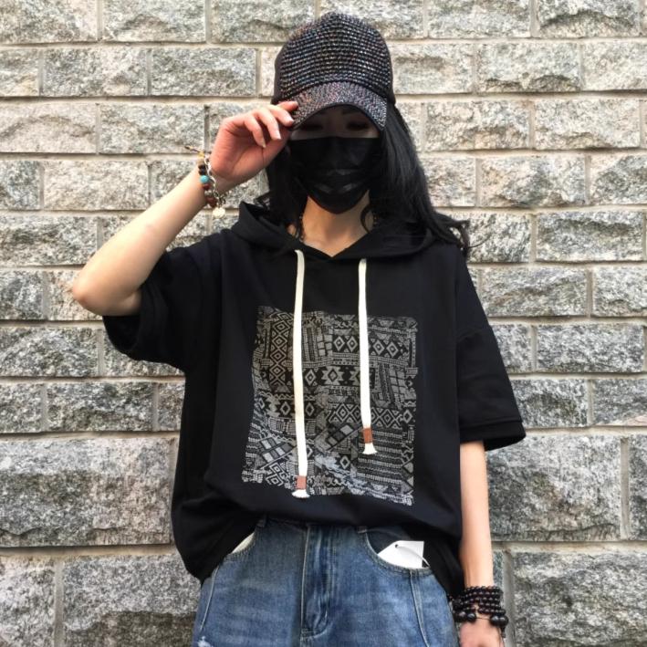 DIMANAF 2025 Летняя толстовка с капюшоном из хлопка Женская футболка с принтом в полоску с коротким рукавом Свободная белая черная