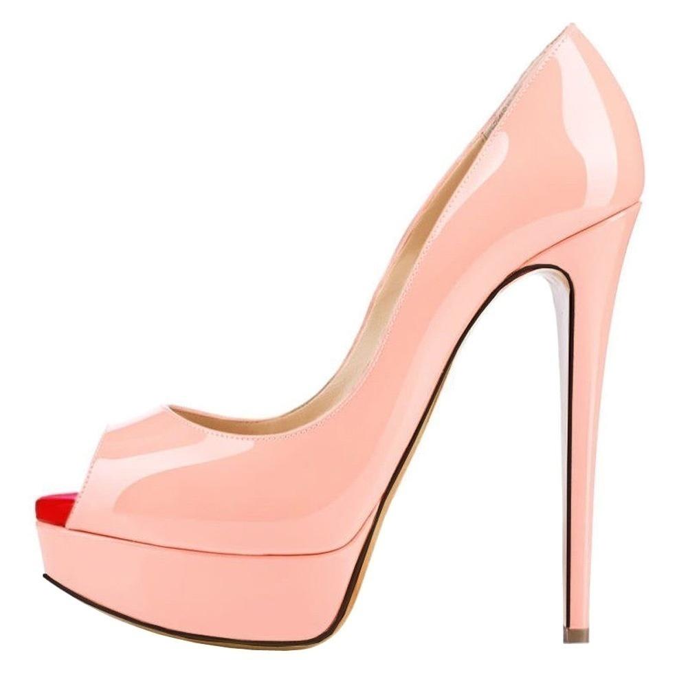 Women Pumps Sexy Peep Toe Platform 14cm Super High Heels Patent Leather Pumps Black Party Dress Red Wedding Shoes Stilettos Shoe