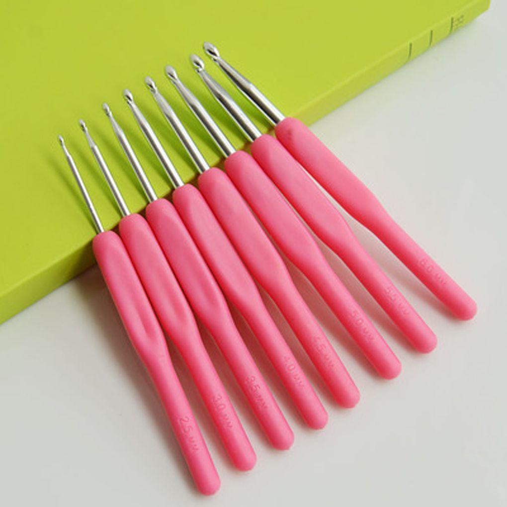 Горячий! 8 шт./набор Разноцветные крючки для вязания из алюминия с мягкими пластиковыми ручками 2,5-6 мм Инструмент