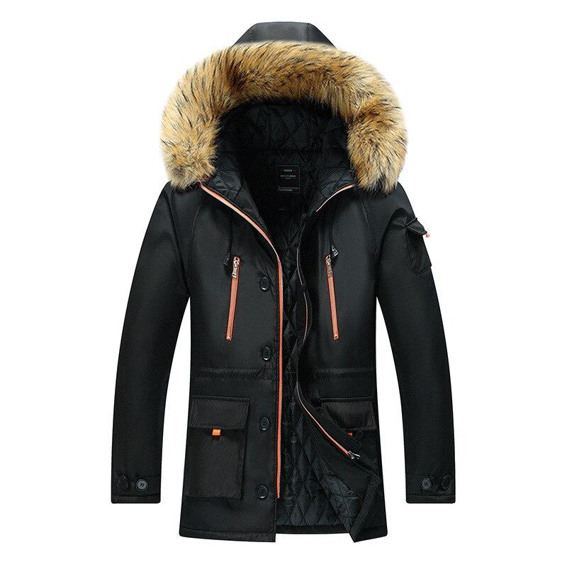 Mens Warm Thick Thermal Outdoor Overcoat Zipper Multi-pocket Men Winter Jacket Fur Collar Casual Hooded Parka Down Jackets