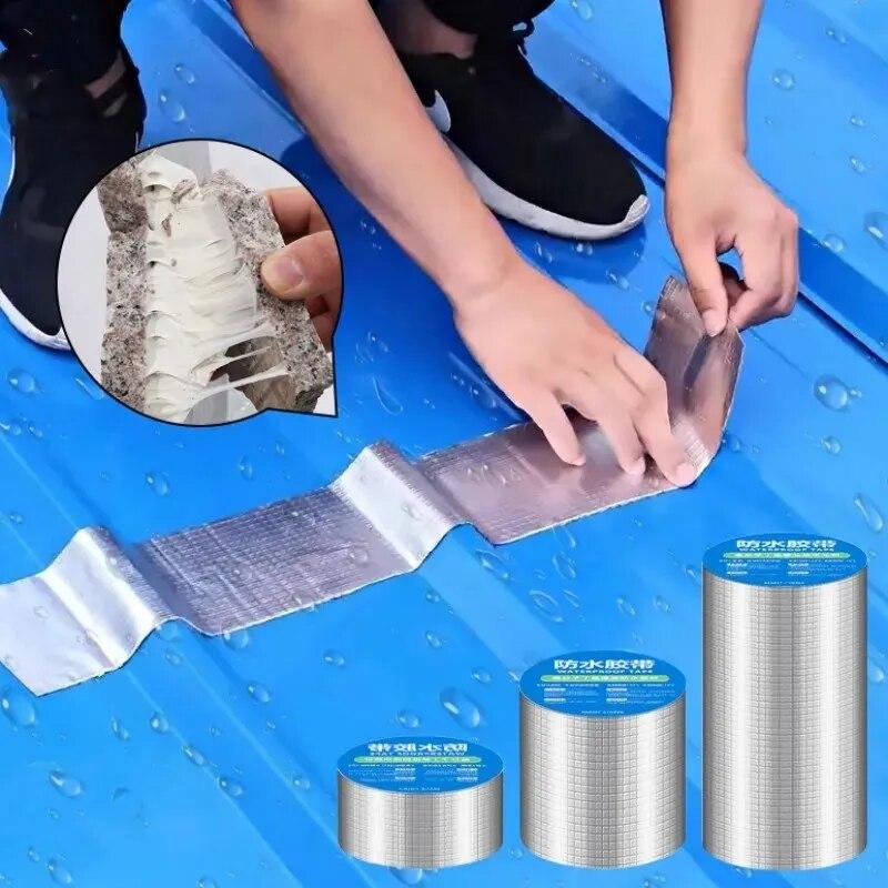 5pcs Aluminum Foil Butyl Waterproof Tape Roof Leak Proof ,high Temperature Resistant Pipeline Wall Leak Proof Sticker Pipeline Fixing Tape