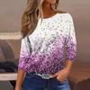 Women's Fashion Casual Round Neck 3/4 Sleeve Loose Printed T-Shirt Ladies Top
