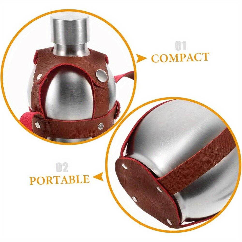 Stainless Steel Gourd Water Bottle Durable Portable Flask with Brown Case for Juice Milk Wine and Drinks for And Travel