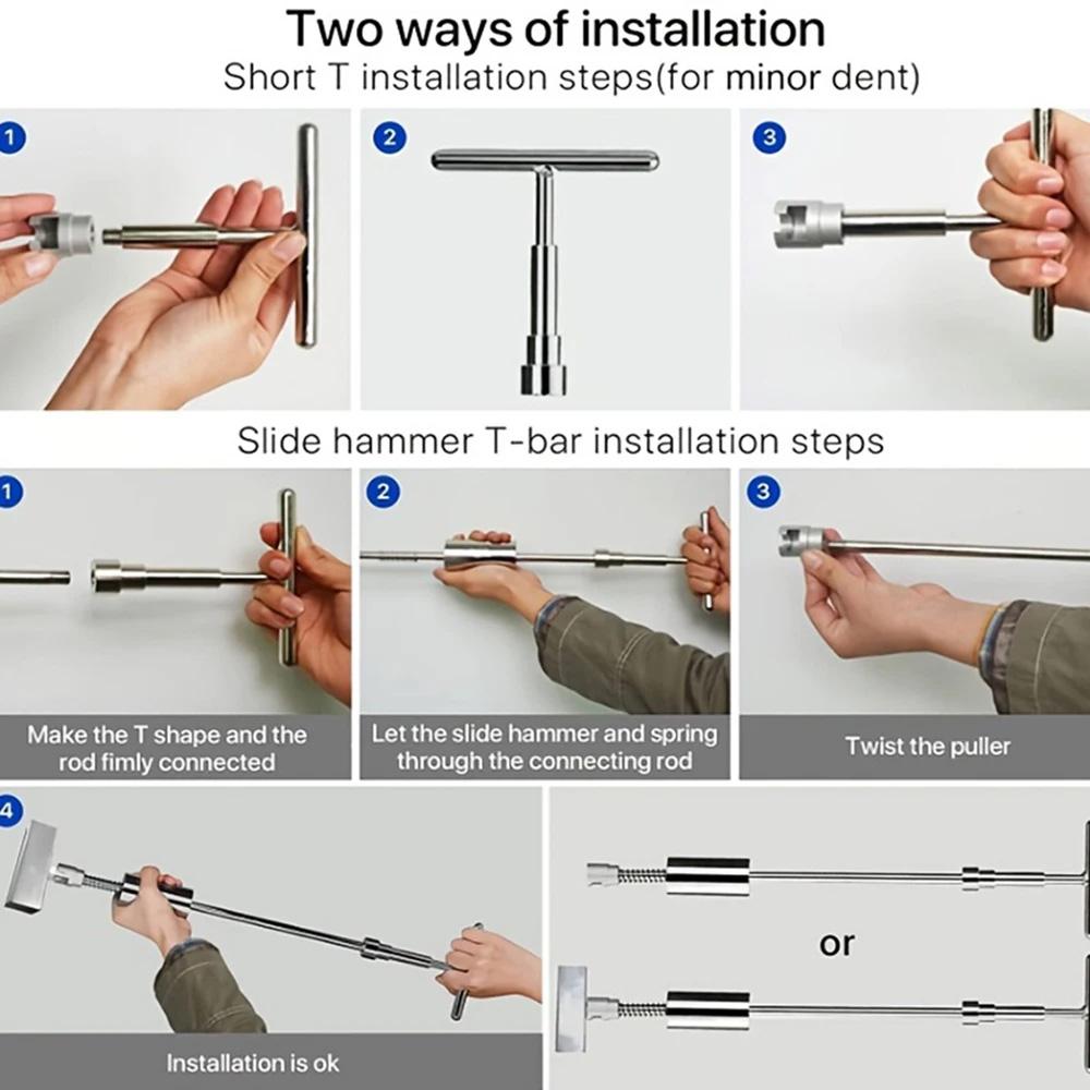 Auto Body Dent Repair Tools Kit Sheet Metal T Dent Puller Slide Hammer Reverse Hammer Glue Car Paintless Suction Cup Removal Set