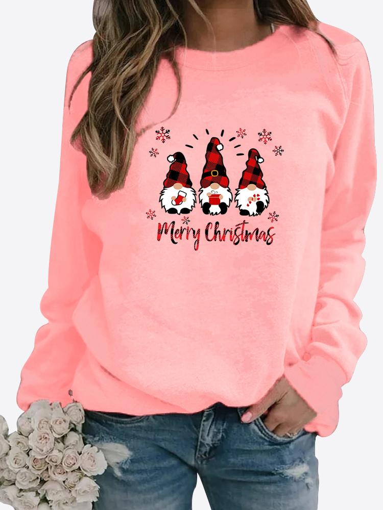 Женская зимняя одежда, повседневная толстовка с рождественским принтом, топы с длинными рукавами, футболка, женский пуловер с круглым вырезом, свитер