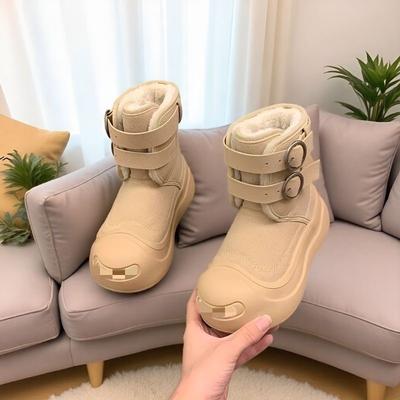 Женские зимние ботинки на толстой подошве, новинка 2025 года, хлопковые ботинки с большим носком, теплые, с подкладкой, утолщенные и с высокой подошвой, зимние хлопковые ботинки