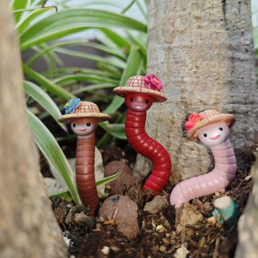 3PCS/SET Realistic Earthworm Flowerpot Decoration Resin Earthworm Ornaments Indoor Plants