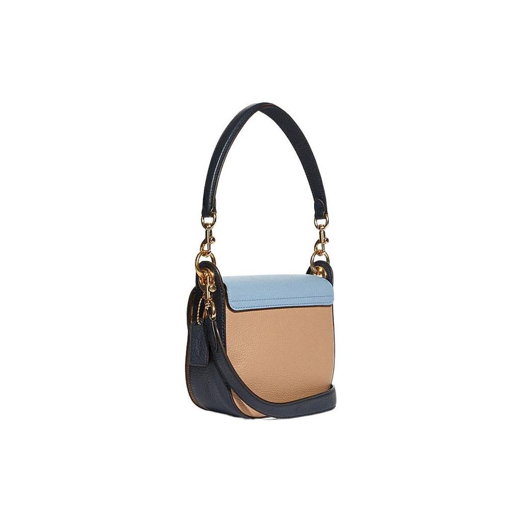 Coach Kleo 17 Сумочка на плечо с пряжкой-седло, Color Block, клапан, кожаная, подмышку, кросс-боди, на плечо, маленькая, женская, светло-голубой, хаки C8744-IMTUZ