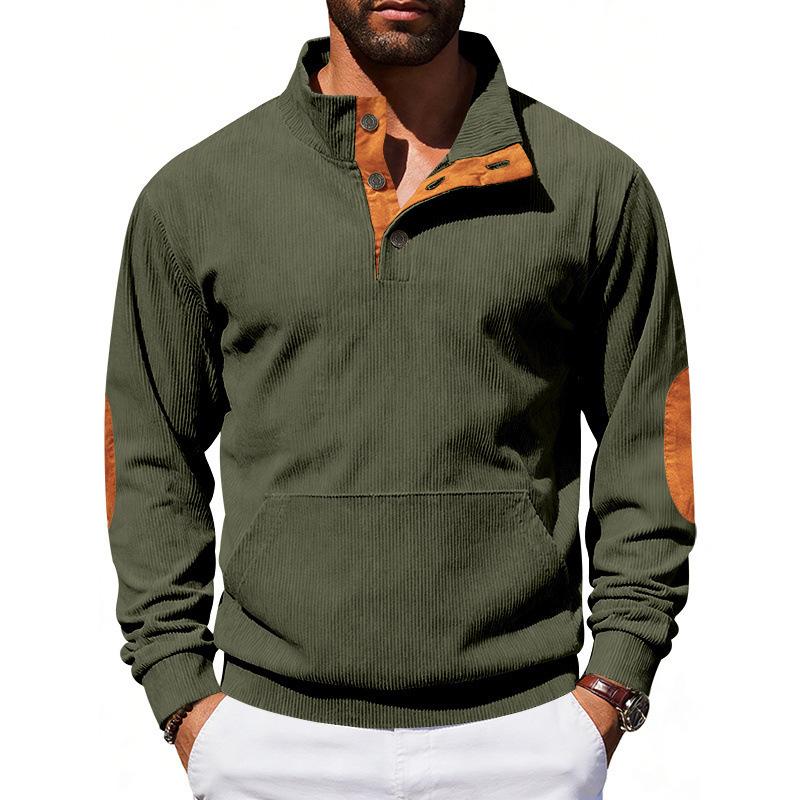 Men Vintage Casual Loose Fit Corduroy Stand Collar Long Sleeve Sweatshirt