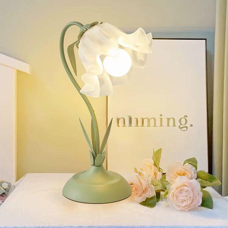Ins Style Floral Bedroom Bedside Lamp for Teens - Eye-Caring Night Light & Study Desk Lamp