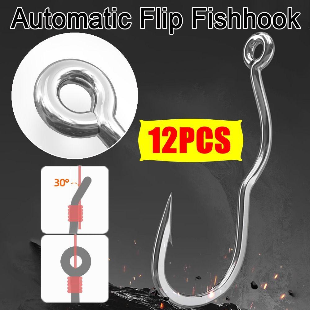 12Pcs/Pack With Eye Fishing Hook Sharp Barbed Fishing Tackle Automatic Flip Fishhook