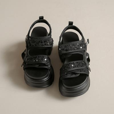 Модные женские сандалии на толстой подошве 8 см, блестящие, популярные в Instagram, спортивные кроссовки, новая летняя обувь с открытым носком для отдыха, женские гладиаторские сандалии