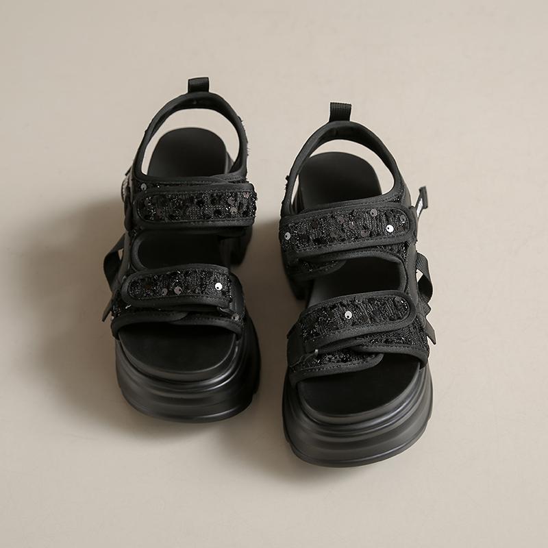 Fashion 8CM Thick Bottom Women Sandals Bling Ins Hot Sports Sneakers New Summer Peep Toe Leisure Shoes Ladies Gladiator Sandalias Mujer