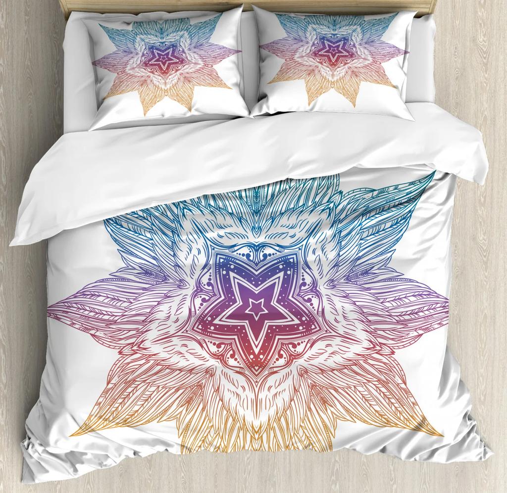 Mandala Duvet Cover Set Boho Style Ethnic Colorful Spring Garden Themed Multicolor Polyester Bedding Set Double Queen King Size