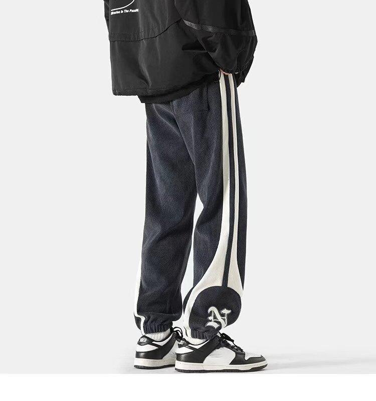 Мужские осенние вельветовые спортивные штаны контрастного цвета, винтажные теплые спортивные штаны, уличная одежда, свободные повседневные брюки в полоску