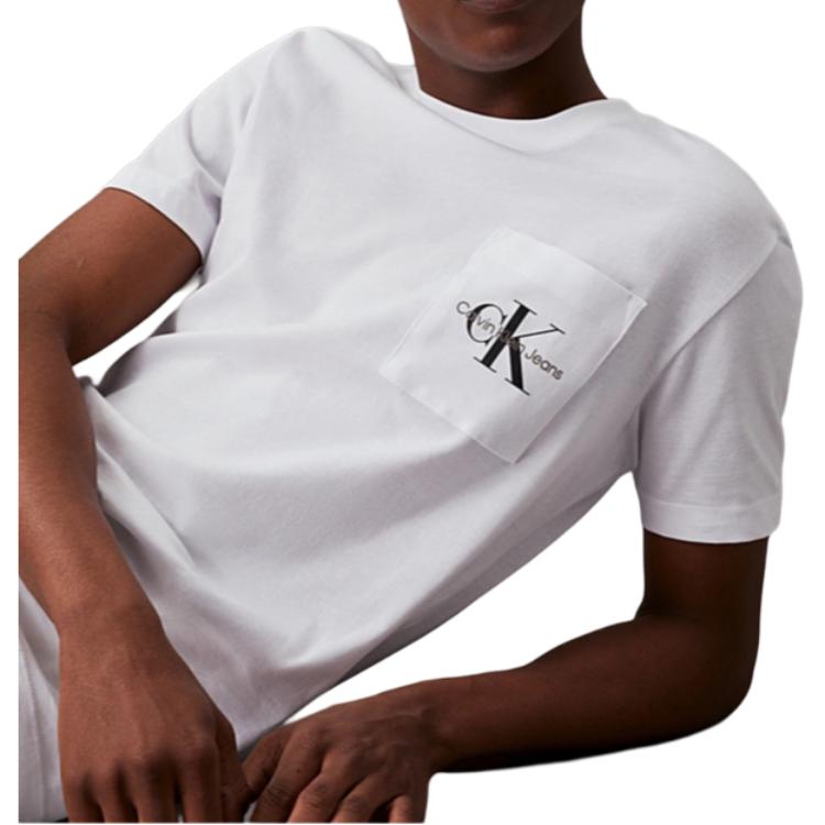 Calvin Klein Джинсы Скинни Футболка с Круглым Вырезом и Карманом с Буквой Мужские Топы Ярко-Белый J30J320936-YAF
