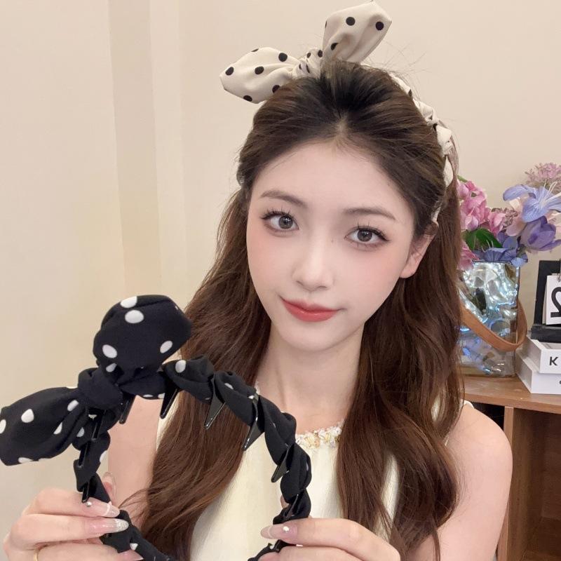 Elegant Polka Dot Bow Toothed Hairband For Women Girls Sweet Hair Ornament Headband Hair Hoop Hair Accessories Gift