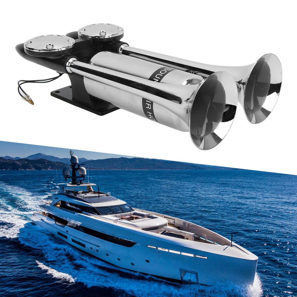 300DB Car Air Horn Zinc Alloy Chrome Plating Double Tube Loudspeaker for Train Ship SUV RV Truck Motorcycle  12V/24V Air Horn