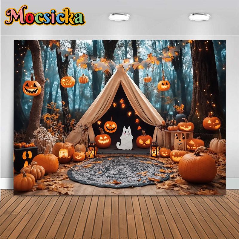 Mocsicka Хэллоуин Фотофон Лесная Палатка Тыквенная Вечеринка Фотофон для Малыша Ребенка Ночь Призрак Украшения Баннер