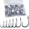 Stainless Steel Fishing Single Hooks with for Baitcasting and Super Strong Thick for Large Set of 30 Hooks, Barbs, Tackling, Silver, Shank, Fish,