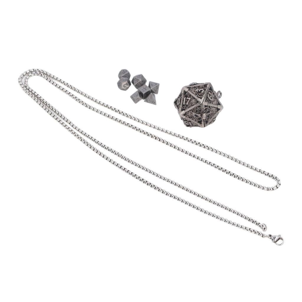 Mini Dice Set Necklace Antique Tiny Small Metal Hollow Polyhedral Portable Toy with Storage Box