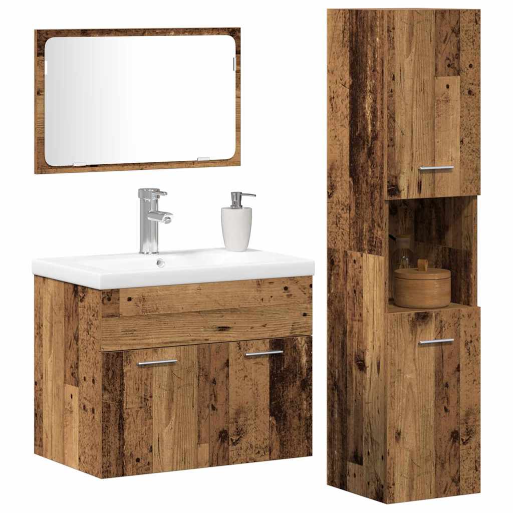 Bathroom Furniture Set with Cabinet with Door 4 pcs Brown Particleboard