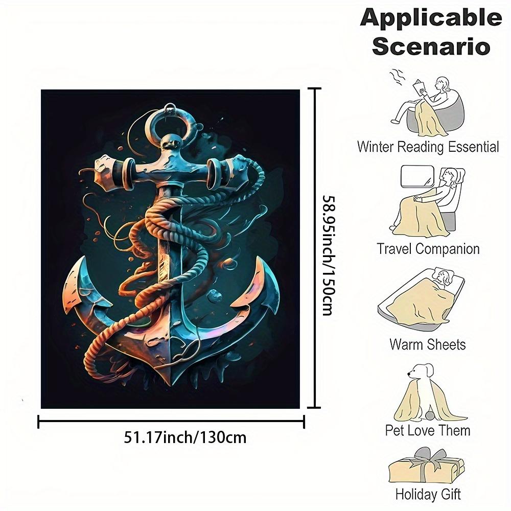 Cozy Nautical Anchor Throw Blanket - Soft Flannel, Reversible Design for All Seasons - Perfect for Bed, Sofa, Camping & Travel