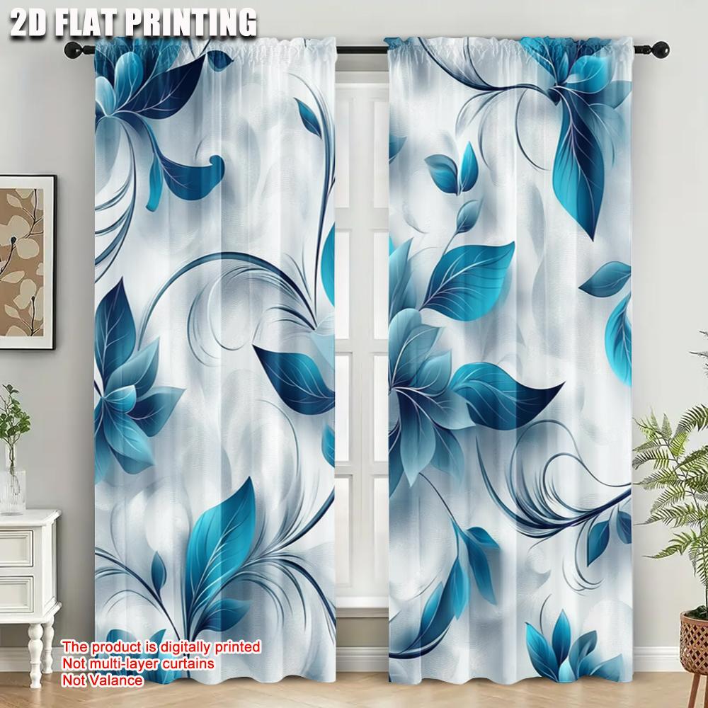2 шт., Креативные шторы 2D-принт Бирюзовый Абстрактный Цветочный Машинная стирка (без стержня) Универсальный Все Идеально для Кухни Гостиной