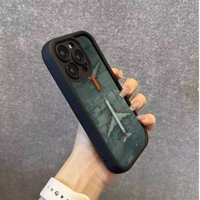 Премиальный чехол для телефона с рисунком самолета для iPhone 16 15 14 11 13 12 Pro Max 7 8 Plus X XR XS SE, мягкая кожа, ударопрочная задняя крышка