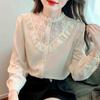 Fashion New 2024 Autumn Long Sleeve Lace Stand Collar Casual Apricot Chiffon Blouse Shirt Women Tops Blouses Shirts J583