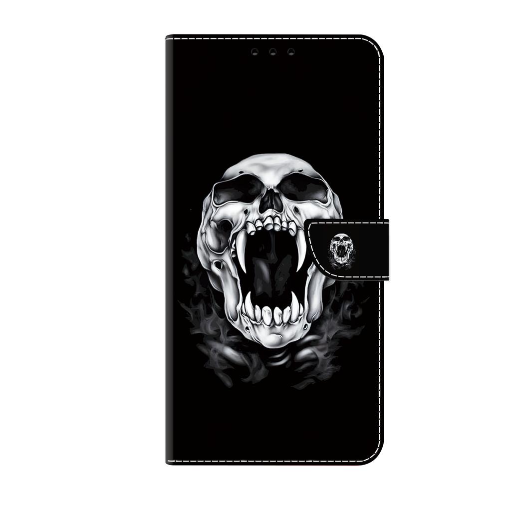 Fangs Skull Head Pattern PU Leather Wallet Flip Photo Frame Book Case for iPhone Samsung Huawei Honor Xiaomi Redmi Oppo Sony Motorola Nokia Google