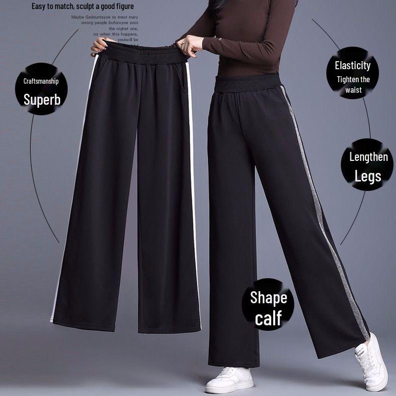 Women's Loose High-Waisted Wide-Leg Casual Pants - Spring to Winter, Plus Size Slimming, Straight-Leg Sportswear