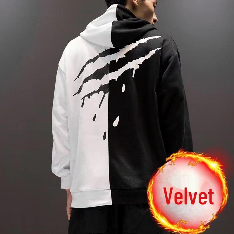 Мужская толстовка с капюшоном Claw Mark Black & White — модный хип-хоп-стиль для пар